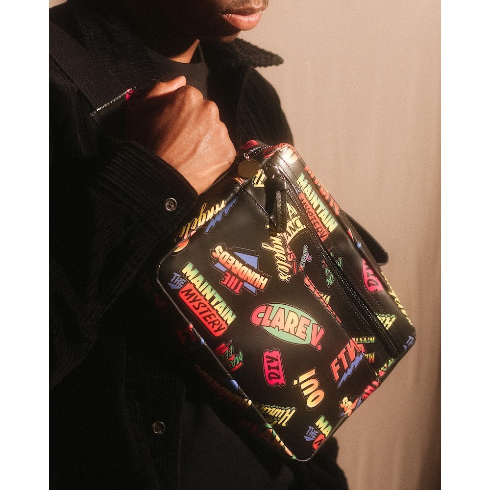 Clare V. The Hundreds Crossbody Bag Black Colorful Graffiti Print